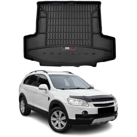 Tapis de Coffre 3D TPE Premium Compatible avec Chevrolet Captiva 2006-2018 7 Places - Bac de Protection de Coffre Intérieur antidérapant Revêtement de Coffre Bords Hauts pour Voiture Noir