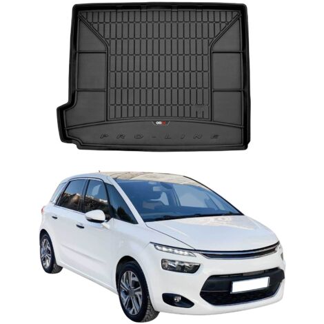 Tapis de Coffre 3D TPE Premium Compatible avec Citroen C4 Grand Picasso 7 Places 2013-2019 - Bac de Protection de Coffre Intérieur antidérapant Revêtement de Coffre Bords Hauts pour Voiture Noir