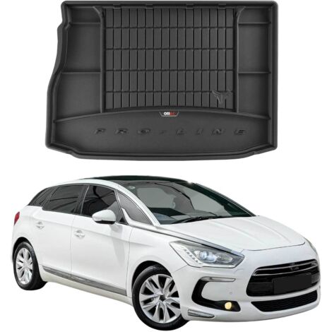 Tapis de Coffre 3D TPE Premium Compatible avec Citroen DS5 Hybrid 2011-2015 - Bac de Protection de Coffre Intérieur antidérapant Revêtement de Coffre Bords Hauts pour Voiture Noir