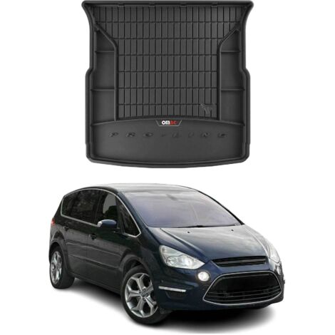Tapis de Coffre 3D TPE Premium Compatible avec Ford S-Max 2006-2014 5 Places - Bac de Protection de Coffre Intérieur antidérapant Revêtement de Coffre Bords Hauts pour Voiture Noir