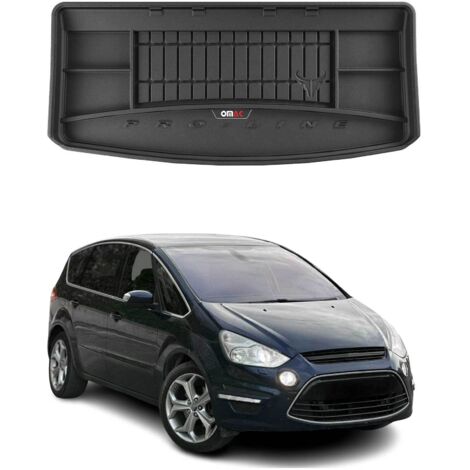 Tapis de Coffre 3D TPE Premium Compatible avec Ford S-Max 2006-2014 7 Places - Bac de Protection de Coffre Intérieur antidérapant Revêtement de Coffre Bords Hauts pour Voiture Noir