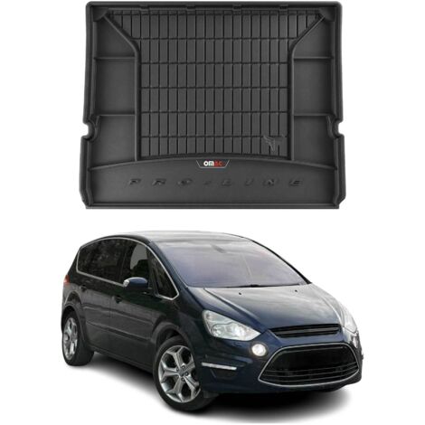 Tapis de Coffre 3D TPE Premium Compatible avec Ford S-Max 2006-2014 7 Places - Bac de Protection de Coffre Intérieur antidérapant Revêtement de Coffre Bords Hauts pour Voiture Noir