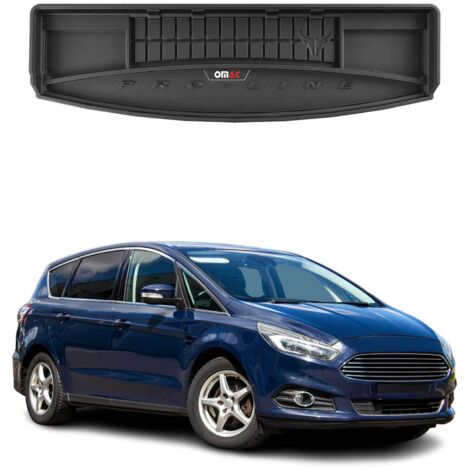 Tapis de Coffre 3D TPE Premium Compatible avec Ford S-Max II 2015 à 2023 7 Places, Bac de Protection de Coffre Intérieur antidérapant Revêtement de Coffre Bords Hauts pour Voiture Noir