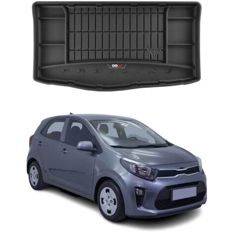 Tapis de Coffre 3D TPE Premium Compatible avec Kia Picanto III 2017 à 2023, Bac de Protection de Coffre Intérieur antidérapant Revêtement de Coffre Bords Hauts pour Voiture Noir