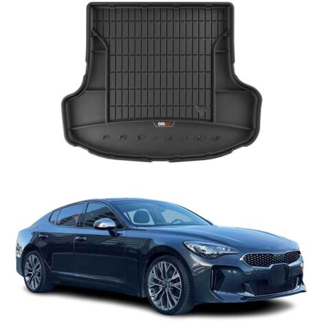 Tapis de Coffre 3D TPE Premium Compatible avec Kia Stinger Liftback 2017 à 2023, Bac de Protection de Coffre Intérieur antidérapant Revêtement de Coffre Bords Hauts pour Voiture Noir
