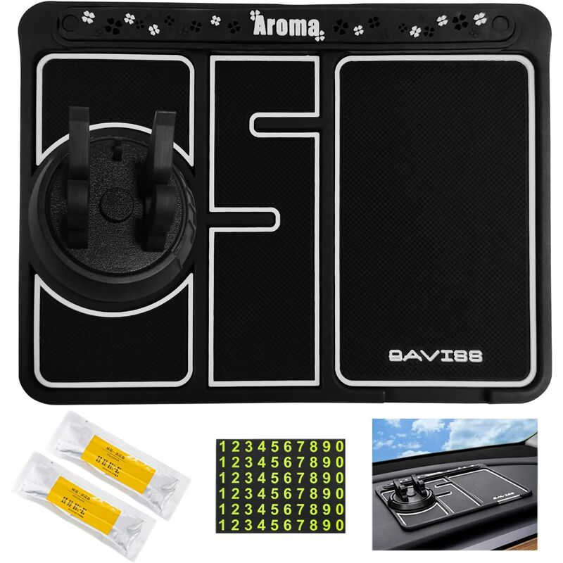 Tapis de Collant pour Téléphone Antidérapant Voiture Multifonctionnel 4 en 1, Tapis Antidérapant en Silicone Phosphorescent, avec Support de