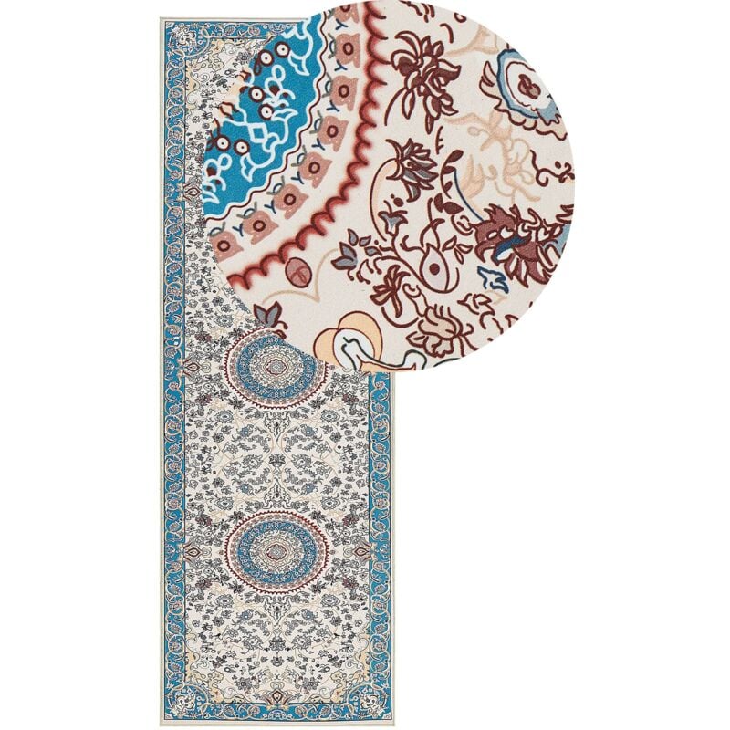 Beliani - Tapis de Couloir Bleu et Beige en Polyester 80 x 240 cm à Motif Colorés Gordes