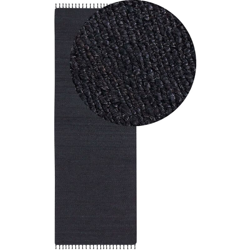 Beliani - Tapis de Couloir en Jute Tressé et Coton Noir 80 x 300 cm Fait Main à Franges Sinankoy