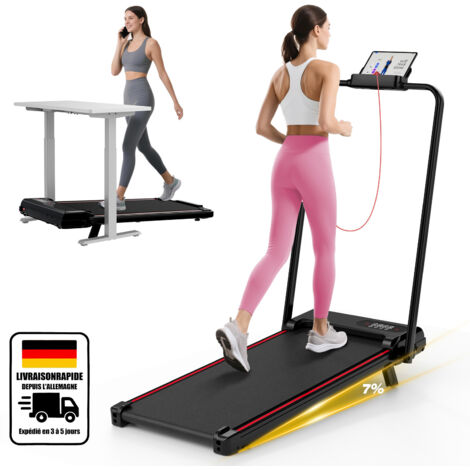 Tapis de course pliable pour la maison, 1 à 8 km/h, tapis de course portable avec télécommande et écran LED, moteur 1400W, aucun assemblage requis (rose)