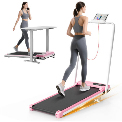 Tapis de course pliable pour usage domestique, 1–8 km/h, tapis de course portable avec télécommande et écran LED, moteur de 1400 W, aucun assemblage requis (rose)