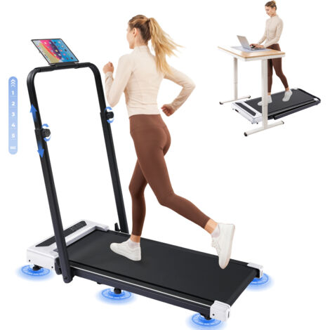 Tapis de Course Pliable, Tapis de Marche avec écran LED, Télécommande, Accoudoirs Réglables en Hauteur, Moteur 2,5HP, idéal pour Le Fitness et l'entrainement à Domicile, Blanc