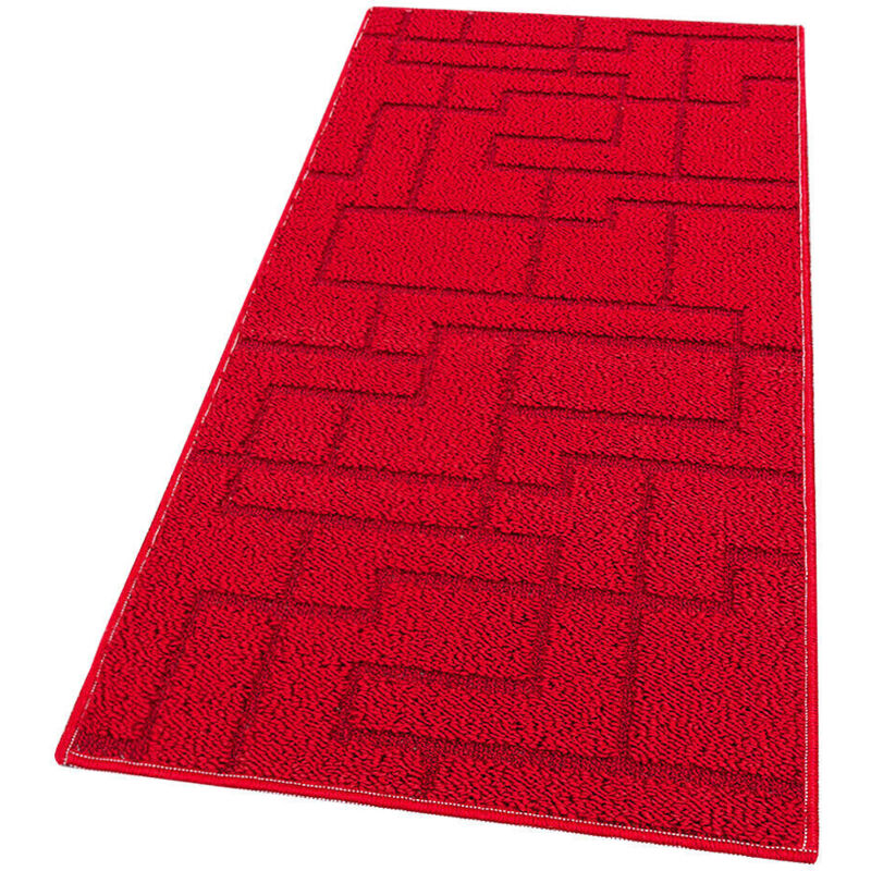 Tapis de Cuisine 3D Design Géométrique Moderne Absorbant Antidérapant Couleur Unie Bordeaux - 50x115 Cm