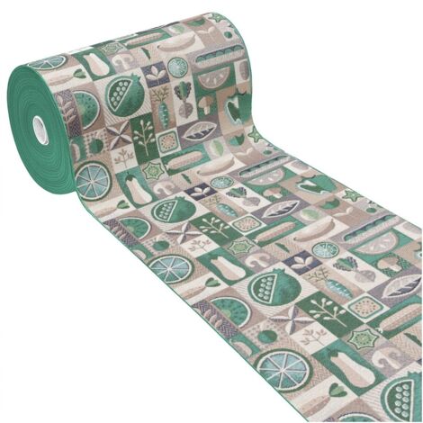 Tapis De Cuisine Absorbant Bordure Antidérapant Fruits et Légumes Lavable Vert - 52x110 Cm