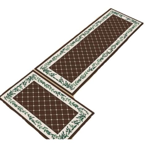 Tapis de Cuisine Antidérapant pour Évier - 2 Pièces Rectangulaires Absorbantes Marron - 40x60cm & 40x120cm