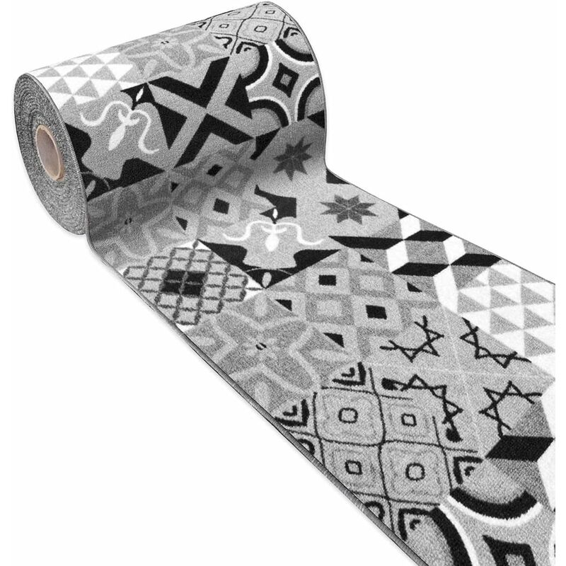 Tapis de Cuisine Antidérapant Moderne Polyvalent Chambre Couloir Fantaisie de Majolique Gris - 57x240 cm
