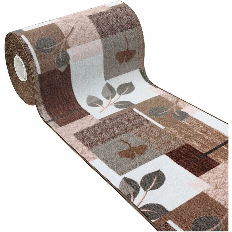 Emmevi Mv S.p.a. - Tapis de Cuisine Antidérapant Moderne Polyvalent Chambre Couloir Fantaisie Feuilles Marron - 50x115 cm