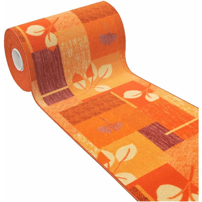 Tapis de Cuisine Antidérapant Moderne Polyvalent Chambre Couloir Fantaisie Feuilles Orange - 50x115 cm