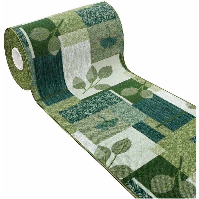 Tapis de Cuisine Antidérapant Moderne Polyvalent Chambre Couloir Fantaisie Feuilles Vert - 57x190 cm