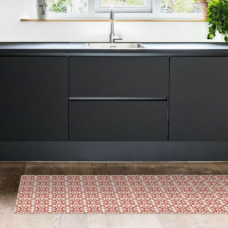 Tapis de cuisine CLOVIS - Carreaux de Ciment Rouge - Maison Danaé