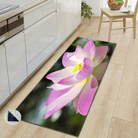 Tapis de cuisine devant évier, absorbant en flanelle, motif fleurs roses, 40x120cm, antidérapant, pour salle de bain ou chambre.