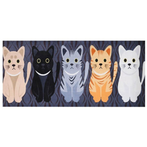 Tapis de Cuisine Devant Évier Lavable Antidérapant en Flanelle - Motif Chat, Long et Absorbant, Antifatigue - Dimensions 40x60 cm