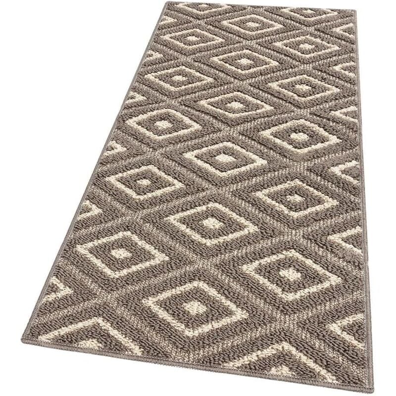 Emmevi Mv S.p.a. - Tapis de Cuisine Doux Bordé Moderne Coureur Antidérapant Losanges 3D Beige - 50X115 Cm