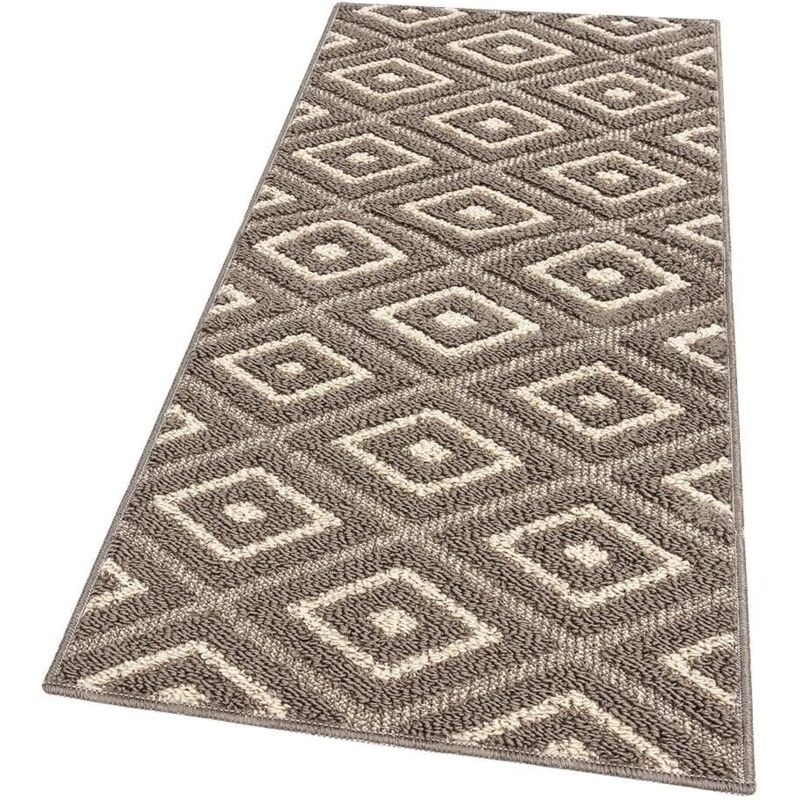Emmevi Mv S.p.a. - Tapis de Cuisine Doux Bordé Moderne Coureur Antidérapant Losanges 3D Beige - 50X240 Cm