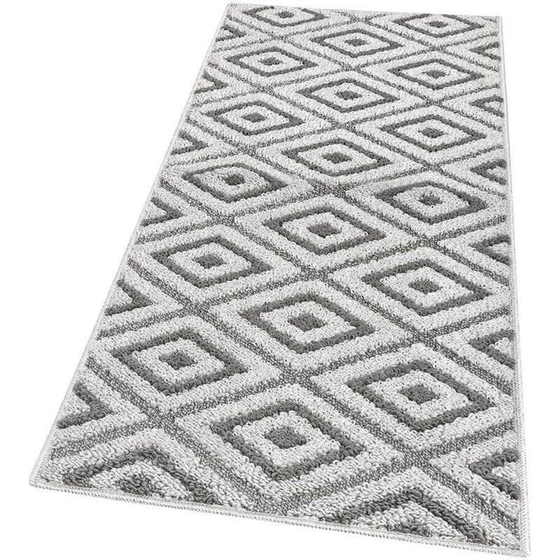Emmevi Mv S.p.a. - Tapis de Cuisine Doux Bordé Moderne Coureur Antidérapant Losanges 3D Gris - 50X290 Cm