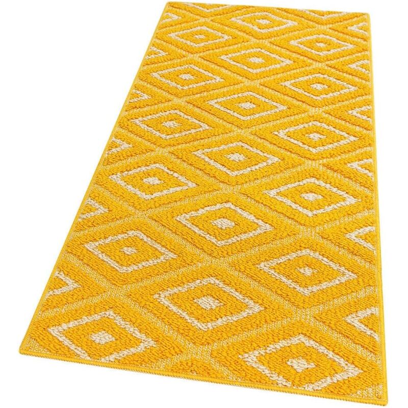 Emmevi Mv S.p.a. - Tapis de Cuisine Doux Bordé Moderne Coureur Antidérapant Losanges 3D Jaune - 50X115 Cm