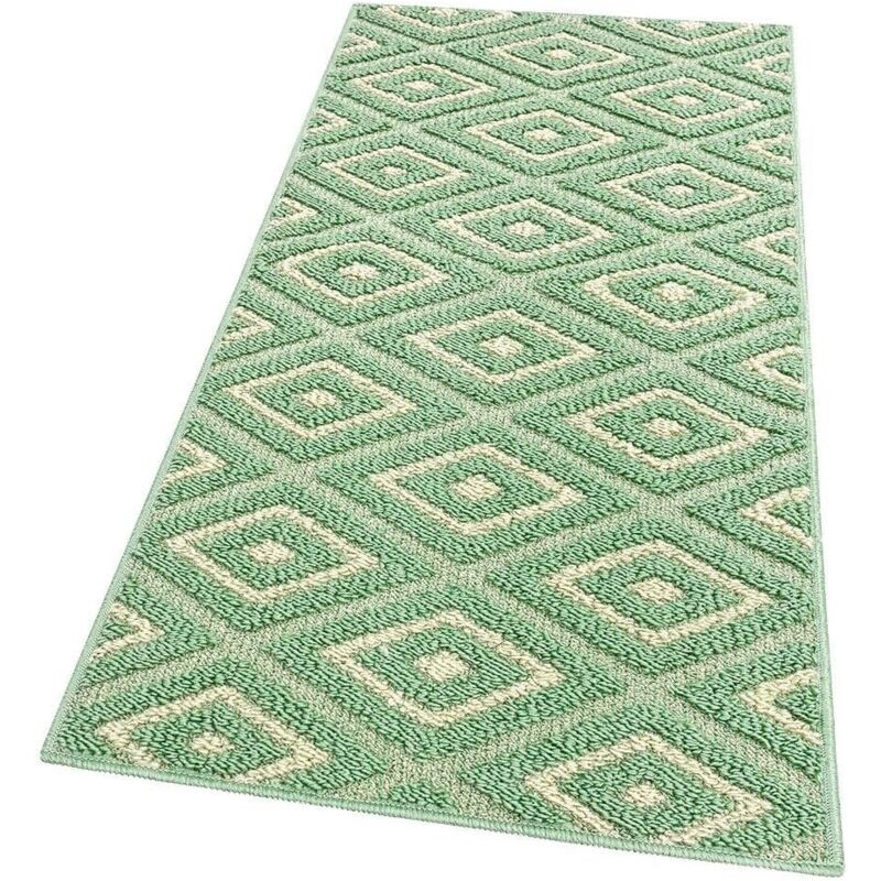 Emmevi Mv S.p.a. - Tapis de Cuisine Doux Bordé Moderne Coureur Antidérapant Losanges 3D Vert - 50X115 Cm