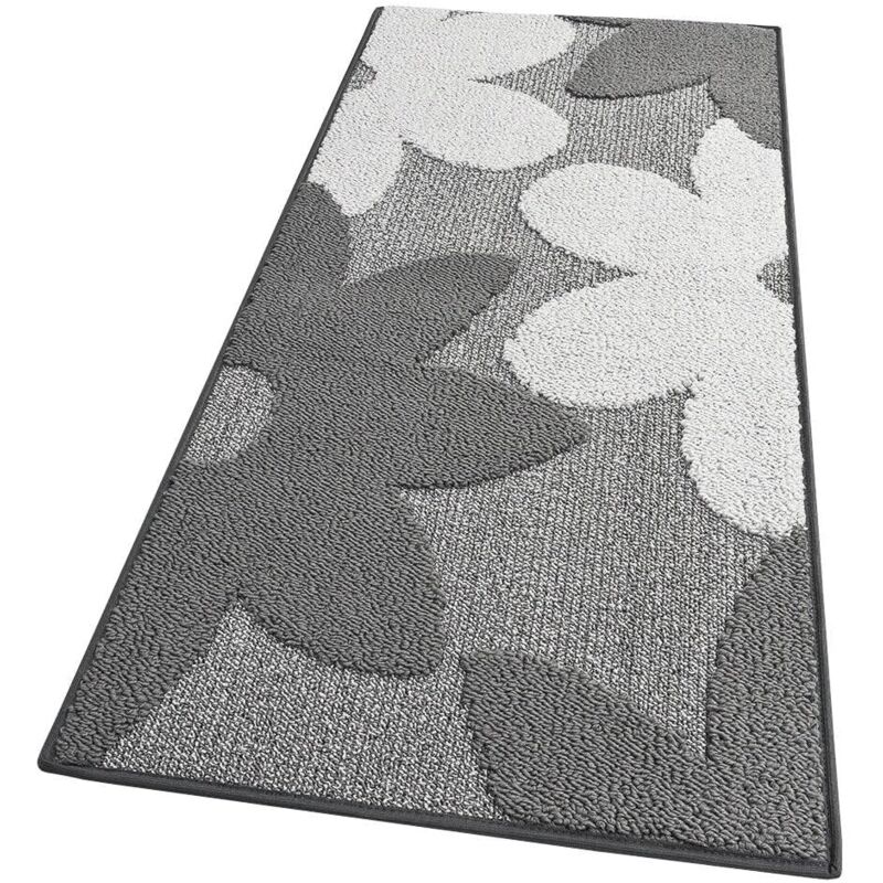 Emmevi Mv S.p.a. - Tapis de Cuisine Fleurs 3D Doux Bordé Moderne Coureur Antidérapant Gris - 57x180 cm