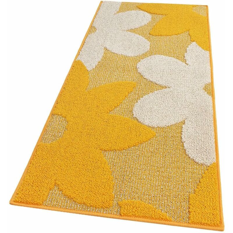 Emmevi Mv S.p.a. - Tapis de Cuisine Fleurs 3D Doux Bordé Moderne Coureur Antidérapant Jaune - 57x230 cm