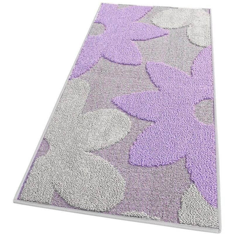 Emmevi Mv S.p.a. - Tapis de Cuisine Fleurs 3D Doux Bordé Moderne Coureur Antidérapant Violet - 50x90 cm