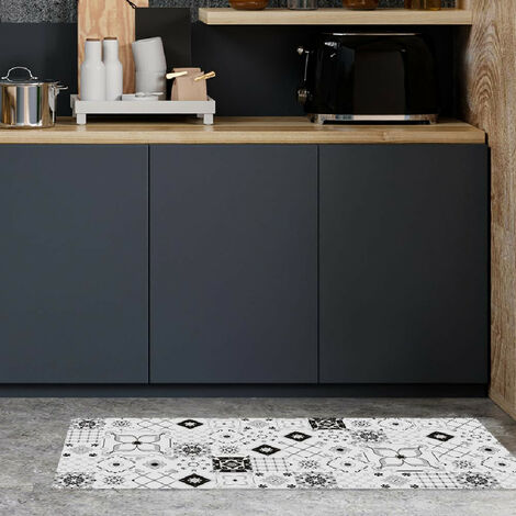 Tapis de cuisine IRENE - Carreaux de Ciment Noir - Maison Danaé