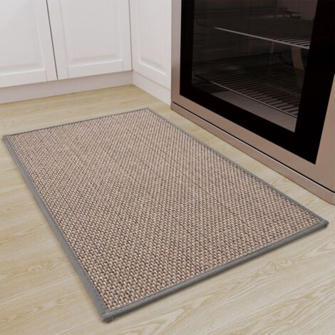 Tapis de cuisine lavable et antidérapant en caoutchouc, en jute, en lin, gris