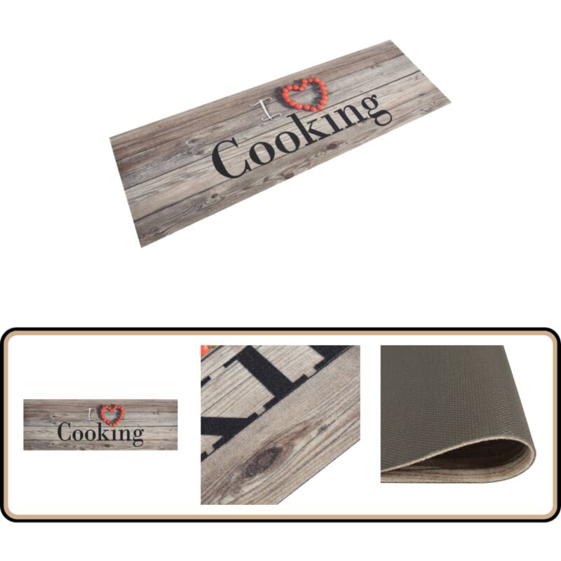 Vidaxl - Tapis de cuisine lavable impression cuisine gris 60x180 cm - Tapis De Cuisine - Tapis Absorbant - Tapis Décoratif - Tapis Multicolores