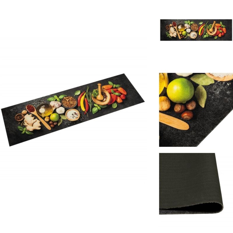 Vidaxl - Tapis de cuisine lavable impression d'épices 45x150 cm velours - Tapis De Cuisine - Tapis Absorbant - Tapis Noir - Tapis Décoratif - Tapis