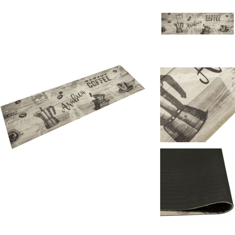 Vidaxl - Tapis de cuisine lavable imprimé café gris 45x150 cm velours - Tapis De Cuisine - Tapis Absorbant - Tapis Lavable - Tapis Décoratif - Tapis