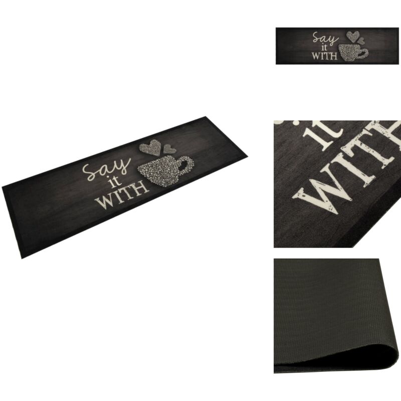 Vidaxl - Tapis de cuisine lavable imprimé tasse noir 45x150 cm velours - Tapis De Cuisine - Tapis Absorbant - Tapis Décoratif - Tapis Salle à Manger