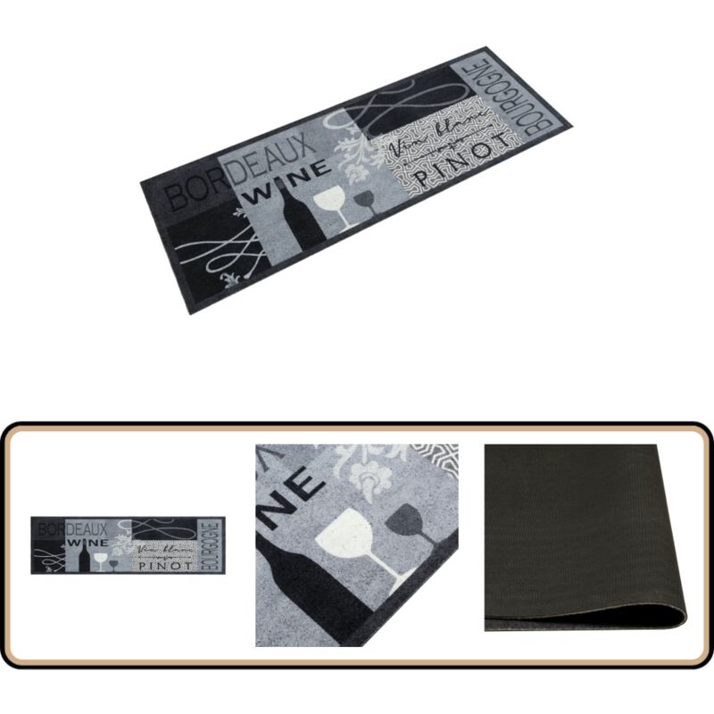 Vidaxl - Tapis de cuisine lavable imprimé Wine gris 45x150 cm - Tapis De Cuisine - Tapis Absorbant - Tapis Décoratif - Tapis Vin Gris - Tapis Pliable