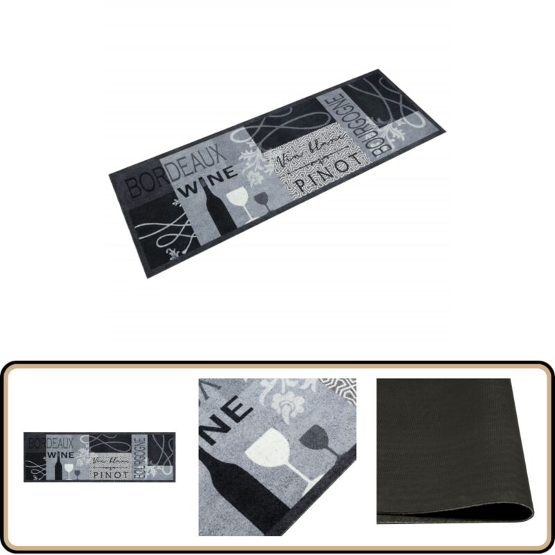Vidaxl - Tapis de cuisine lavable imprimé Wine gris 60x180 cm velours - Tapis De Cuisine - Tapis Absorbant - Tapis Lavable - Tapis Vin Gris - Tapis