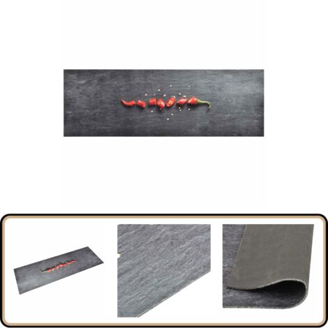 Tapis de cuisine lavable Poivre 60x180 cm - Tapis De Cuisine - Tapis Absorbant - Tapis Entrée - Tapis Intérieur - Tapis Noir