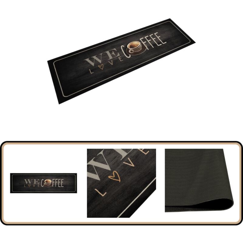 Vidaxl - Tapis de cuisine lavable texte Coffee 45x150 cm velours - Tapis De Cuisine - Tapis Absorbant - Tapis Décoratif - Tapis Noir - Tapis Salle De