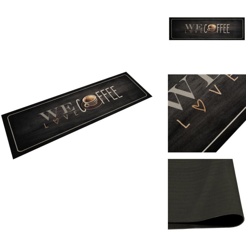 Vidaxl - Tapis de cuisine lavable texte Coffee 45x150 cm velours - Tapis De Cuisine - Tapis Absorbant - Tapis Décoratif - Tapis Noir - Tapis Salle De