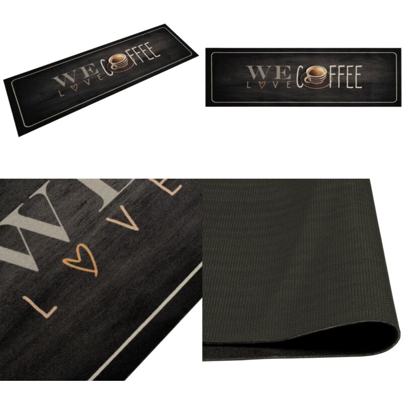 Tapis de cuisine lavable texte Coffee 45x150 cm velours - Tapis De Cuisine - Tapis Absorbant - Tapis Décoratif - Tapis Noir - Tapis Salle De Bain