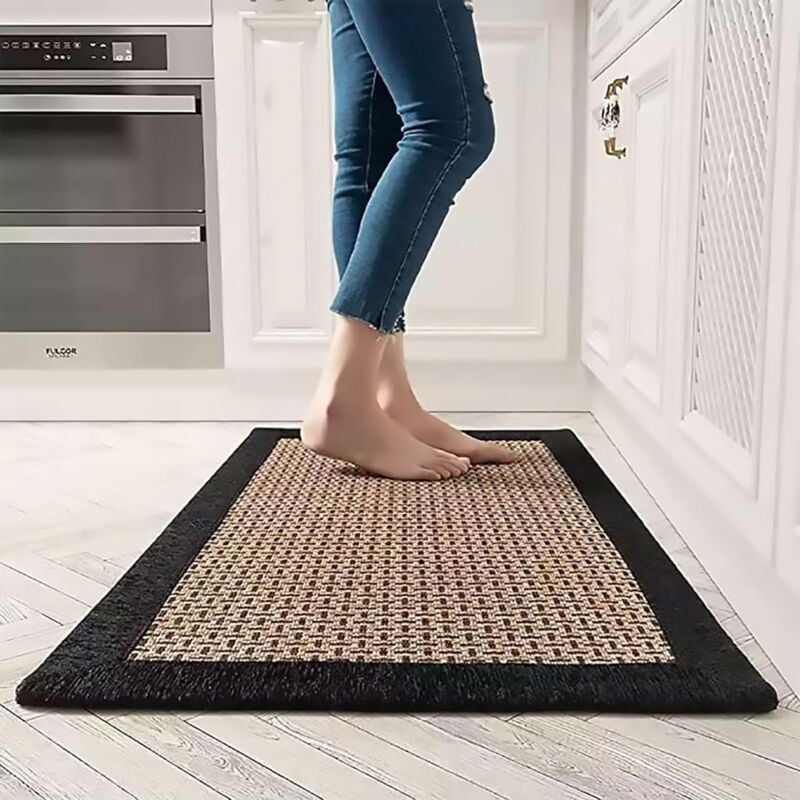 Jn.songs - Tapis de Cuisine Lavables Tapis de Couloir en Caoutchouc Tissé AntidéRapant Lavable pour Chambre Salon Bureau - Noir 50x80CM