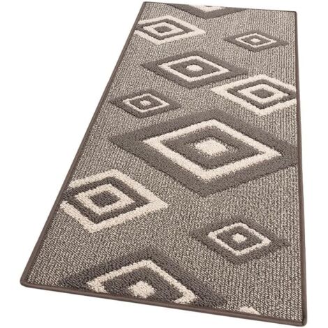 Tapis de Cuisine Losanges 3D Doux Bordé Moderne Coureur Antidérapant Beige - 57x180 Cm