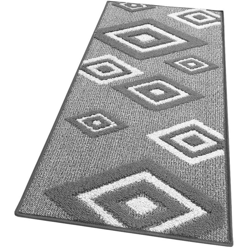 Emmevi Mv S.p.a. - Tapis de Cuisine Losanges 3D Doux Bordé Moderne Coureur Antidérapant Gris - 57x230 Cm