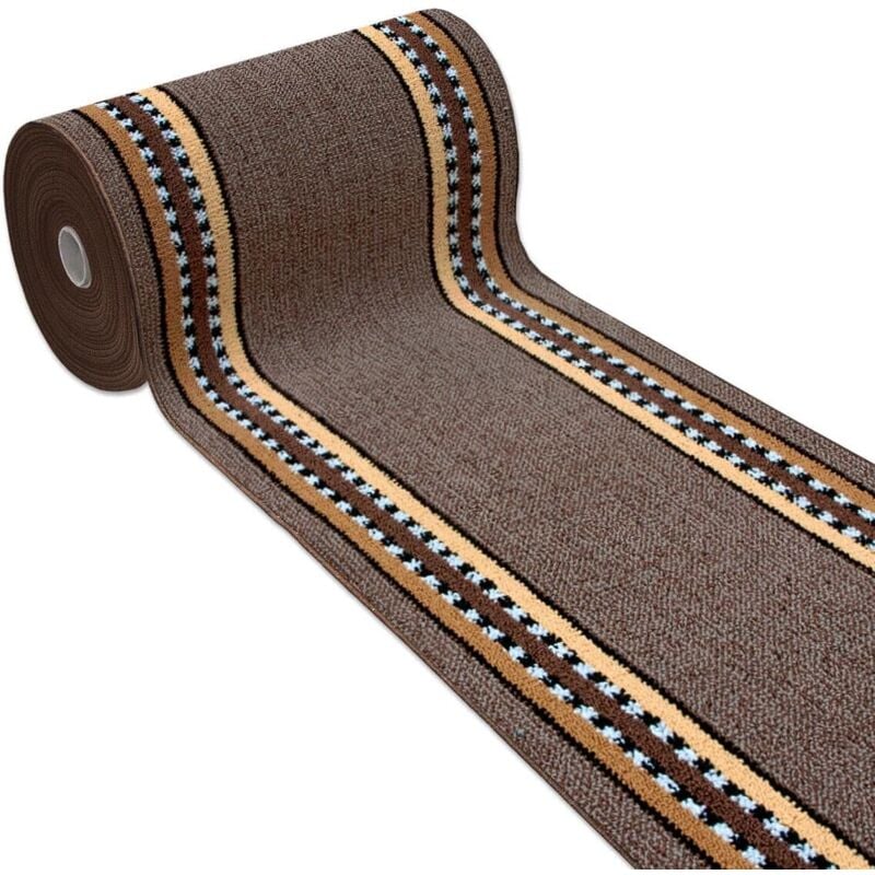 Tapis de Cuisine Moderne Au Mètre H57 Coureur Bordé Absorbant Antidérapant Lavable - Marron