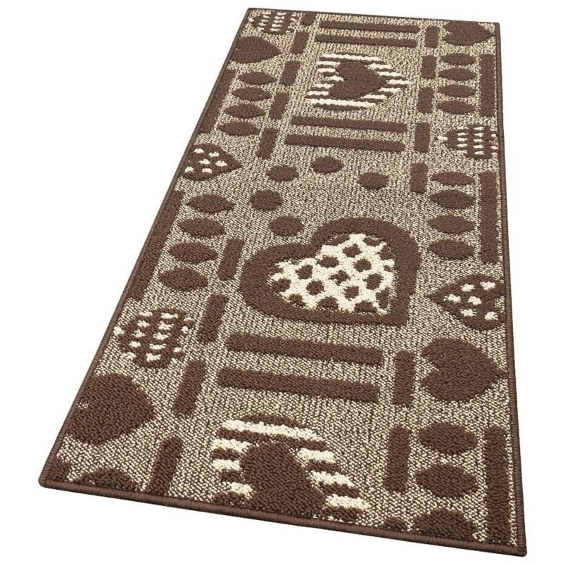 Emmevi Mv S.p.a. - Tapis de Cuisine Moderne Coureur Bordé Absorbant Antidérapant Lavable 3D Coeurs Marron - 57x170 cm